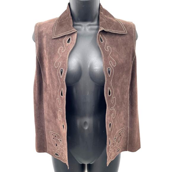 Coldwater Creek Brown Suede Leather Cut Out Rodeo Vest Women's Size XS - Picture 1 of 6